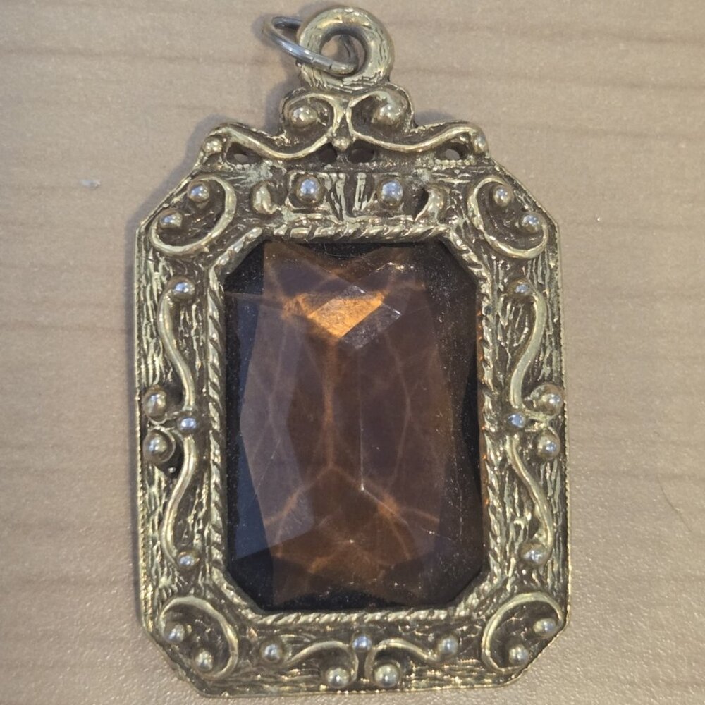 VINTAGE GOLDETTE BROWN CRYSTAL JEWELRY PENDANT ONLY
